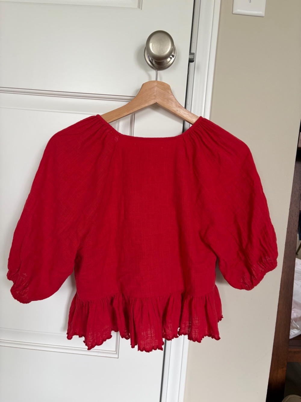Zara Red Peplum Tie-Front Blouse - Picture 4 of 4